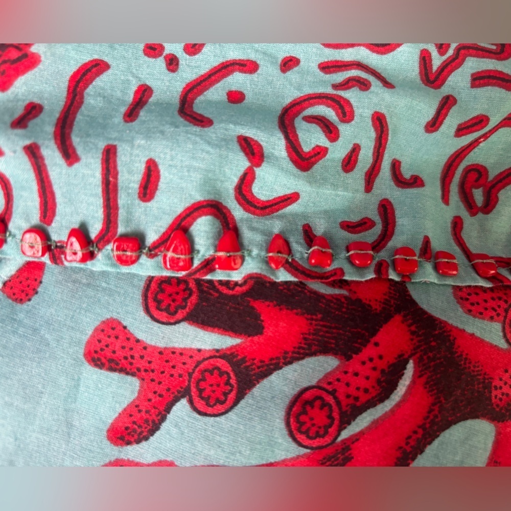 Soft Surroundings Seychelles Tropical Ocean Print Beaded Pleated Tunic Dress L - Picture 10 of 10